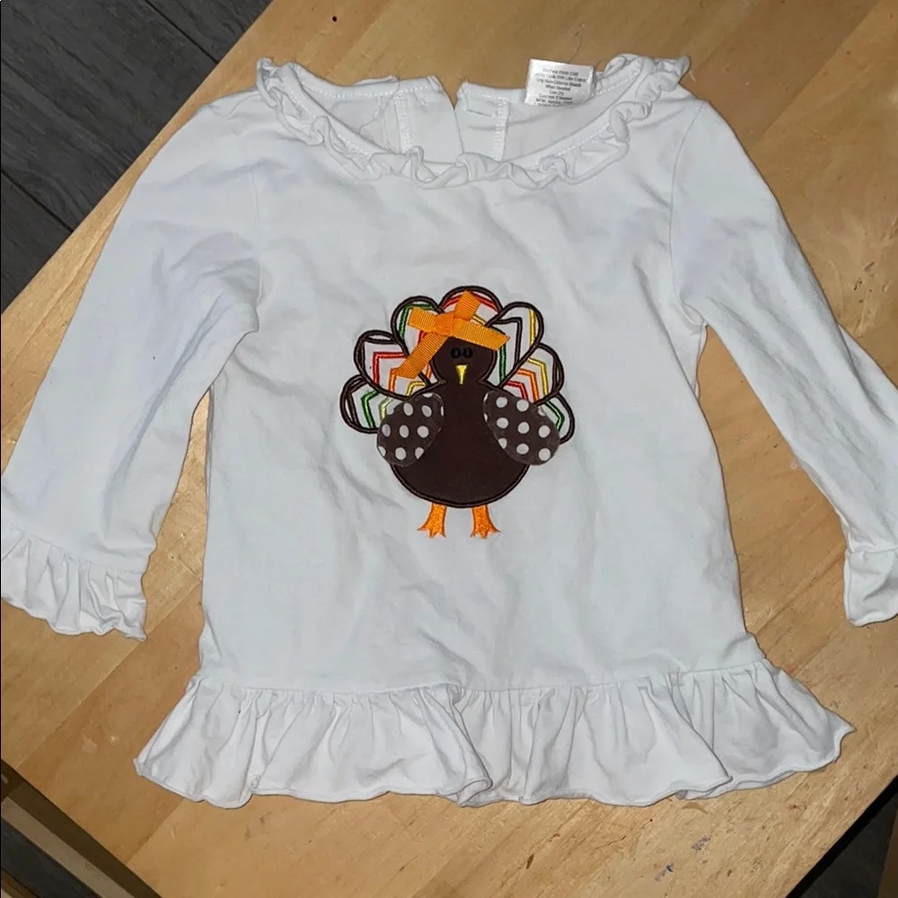 White Ruffled Top with Turkey Design - Picture 1 of 1